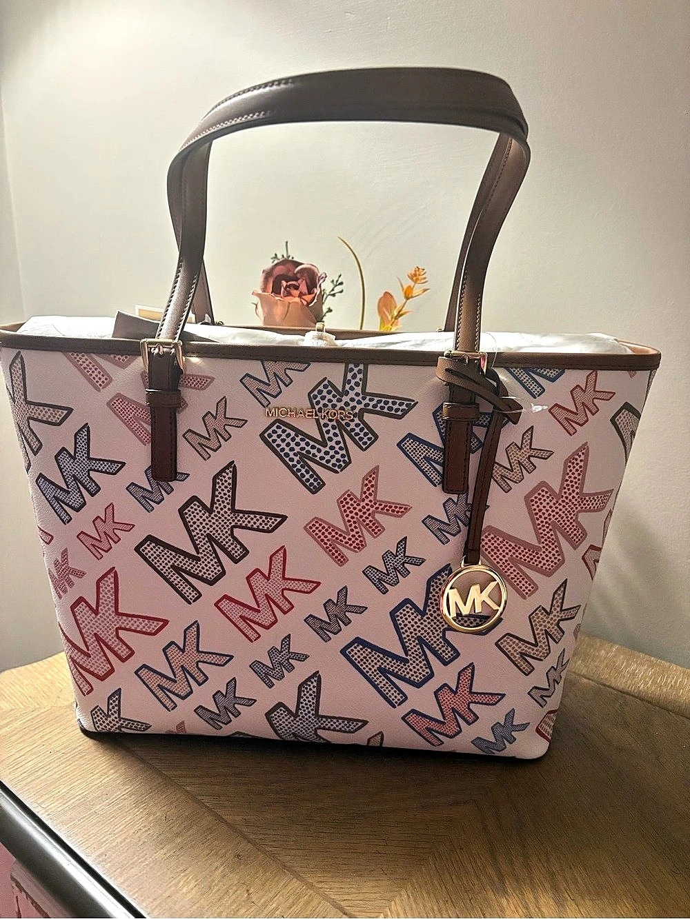 Michael Kors Jet Set Medium Carryall Tote Pink & Multicolor NWT
